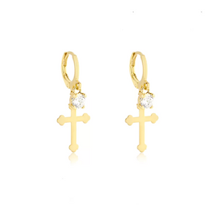 Brinco Crucifixo Banhado a Ouro 18k