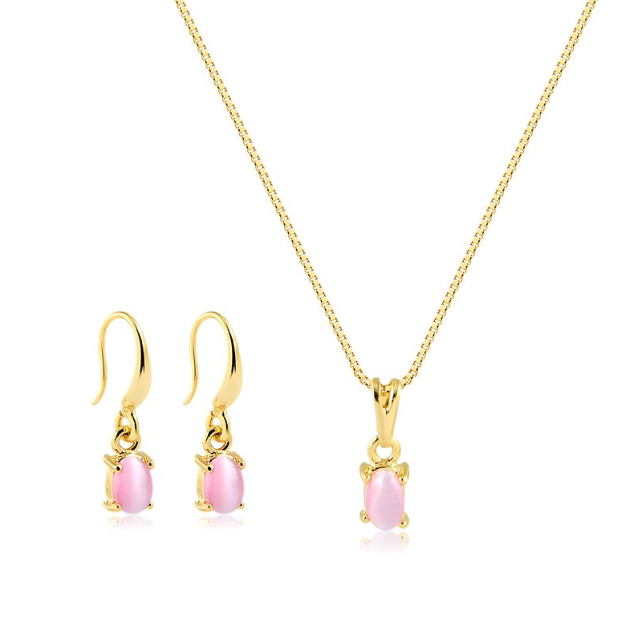 Colar Infantil Rosa Banhado a Ouro 18k