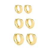 Trio de Argolas Lisas Banhadas a Ouro 18k